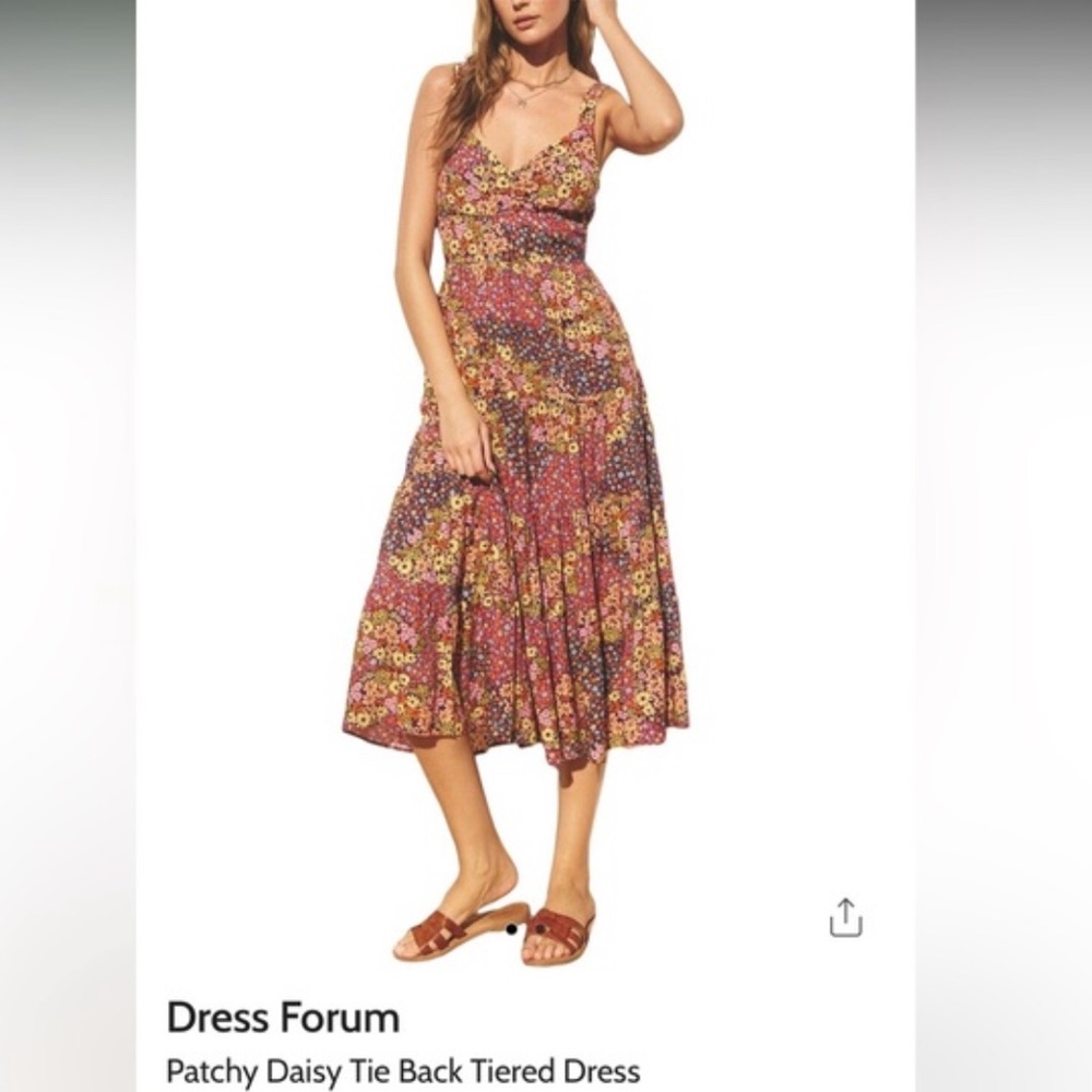 Dress Forum Patchy Daisy Tie Back Tiered Dress Size M🆕